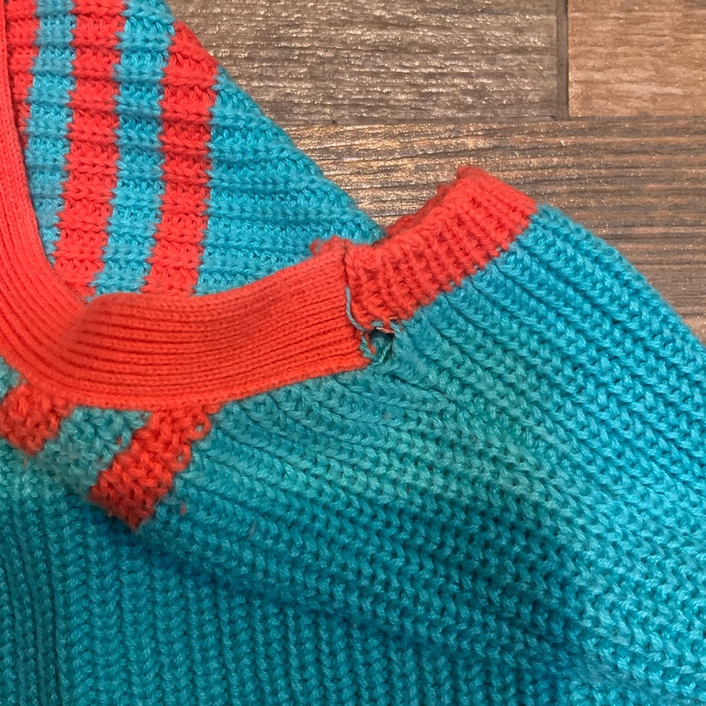 Zara Women’s Medium Block Striped Crochet Halter Crop Tank Top-Teal white Orange - Picture 7 of 10